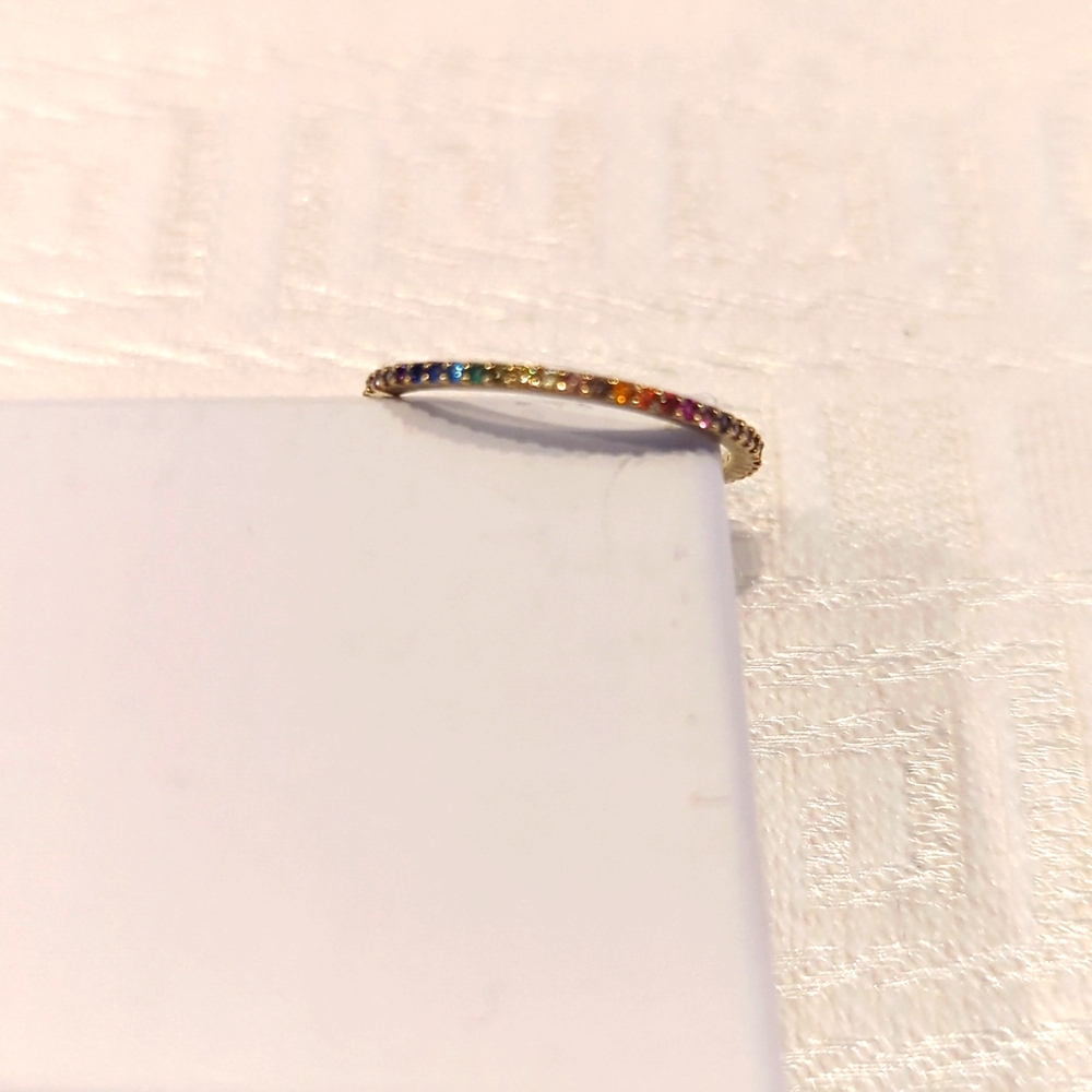 Micro Pave Rainbow Multi Crystal Ring Size 6 & 3/4 - image 4